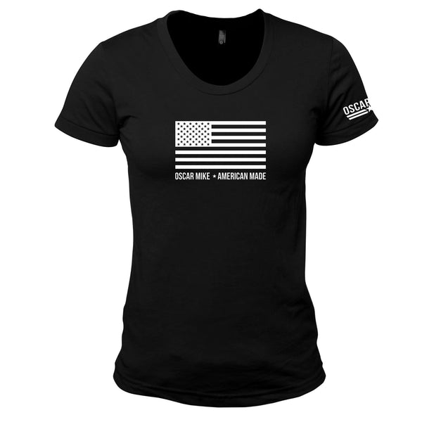 Women's American Made Flag Black Oscar Mike Apparel